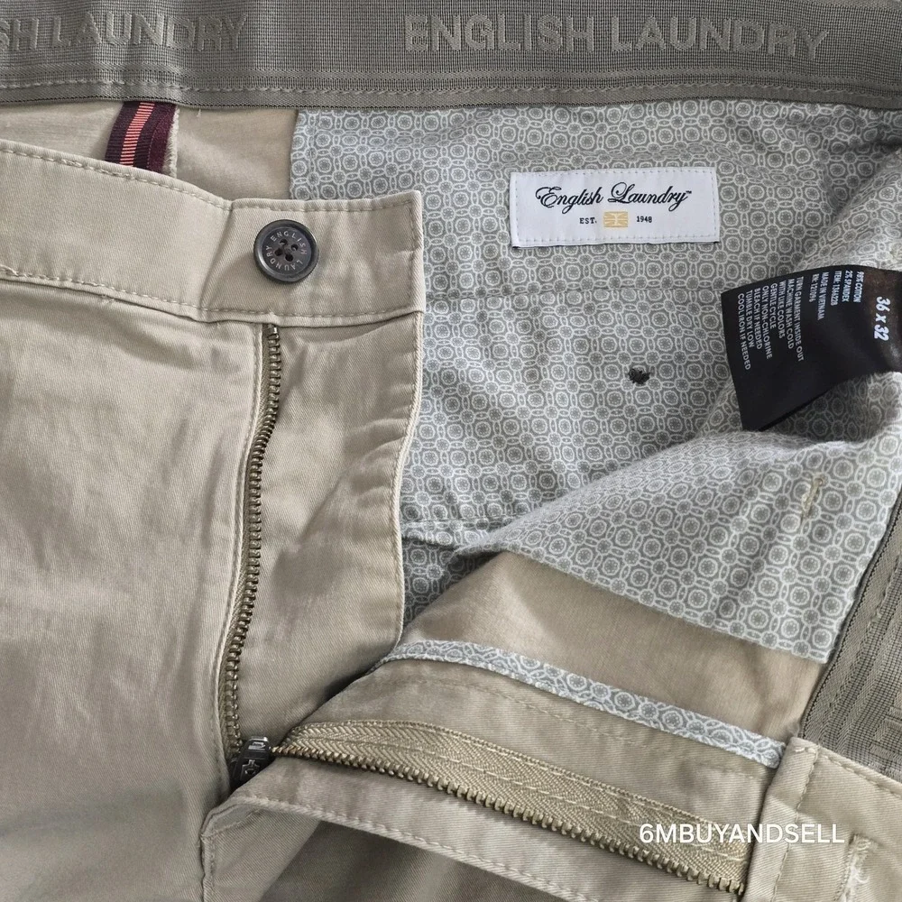 English Laundry Mens Khaki‎ Chino Pants 36x32 Tan Stretch Flat Front 1366228